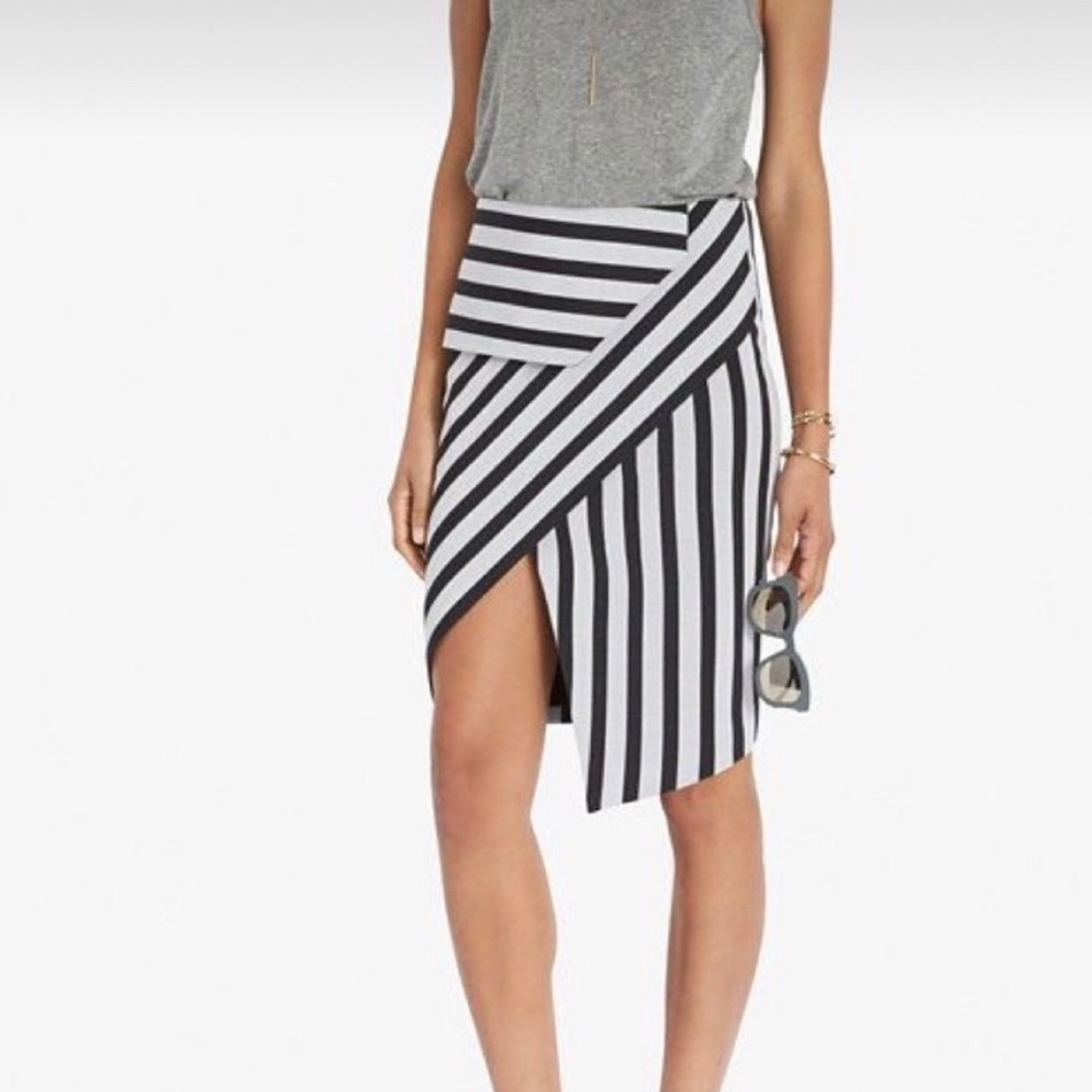 Mason by Michelle Mason asymmetrical striped peplum skirt size 2 gray black